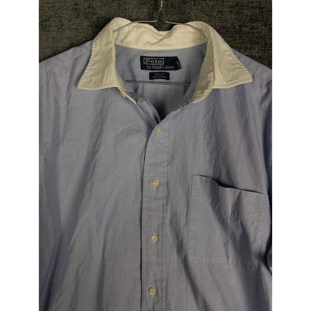 VTG Polo Ralph Lauren Philip‎ Shirt Mens 16.5 32 33 Blue Color Block Casual